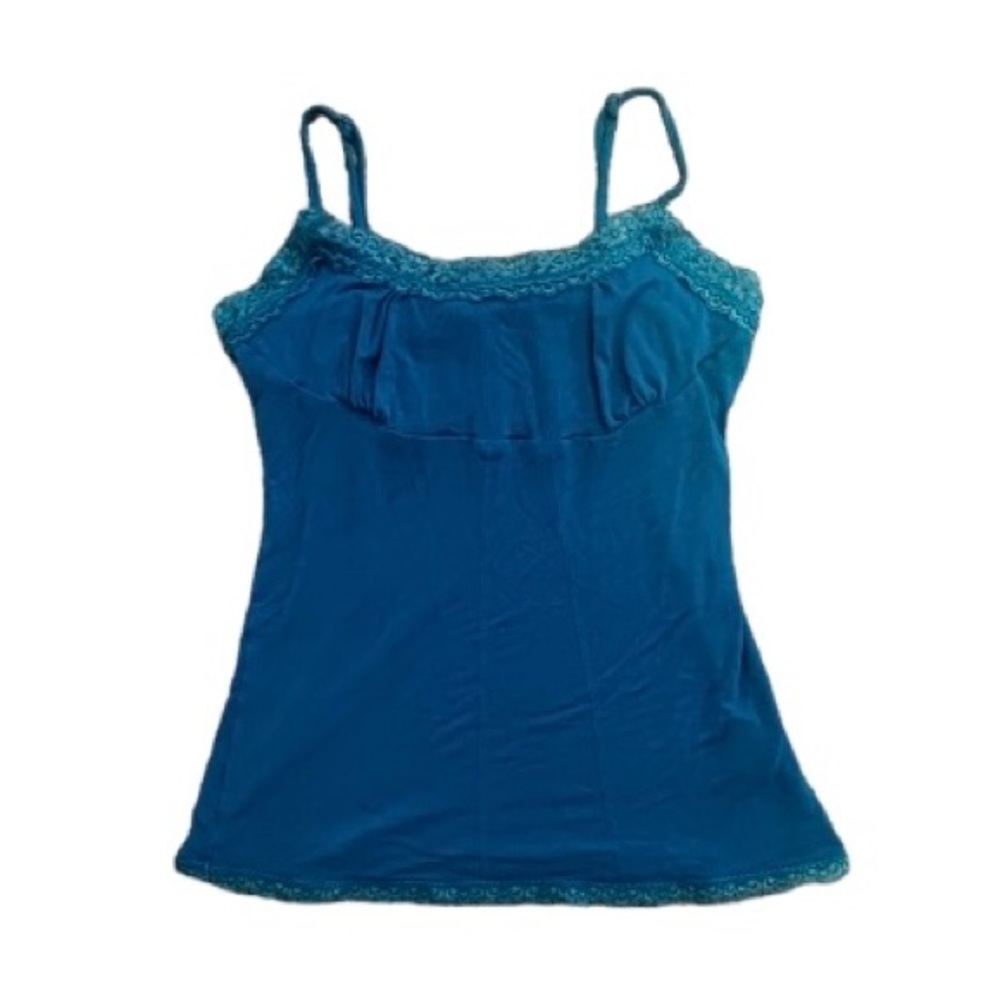 Seductions Lace Clasp Back Tank Top Womens Size S Blue